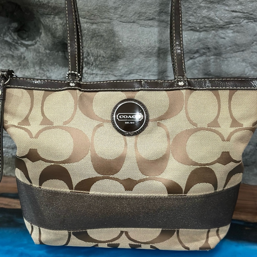 Vintage Coach Tan and Brown Signature Tote